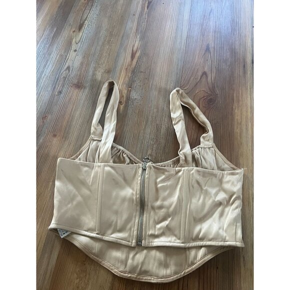 Zara Women M Tan Satin Ruched Corset Top Cropped Bustier Cami Lingerie Style - Picture 8 of 11